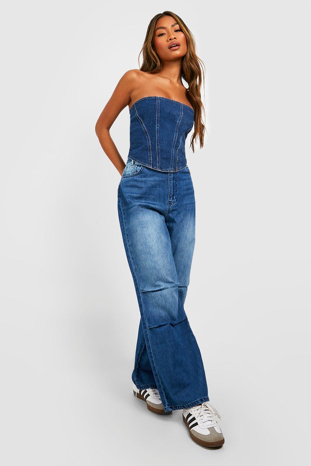 Pleated knee jeans sale